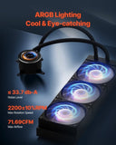 VEVOR CPU Liquid Cooler AIO CPU Water Cooler with ARGB Light & 3 PWN Fans V952-CPULQFSSLDPBIC6GAV9