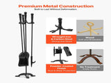 Fireplace Tool Set, 4 PCS Fire Tool Set and Holder with Three-Prong Stand, Ash Shovel, Brush, Fire V952-BLGJTJ4JTSZGOB6QI001V0