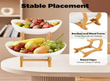 CARLA HOME 2-Tier Plastic Fruit Bowl Basket with Bamboo Stand for Kitchen Counter, Snack Tray, V178-36197