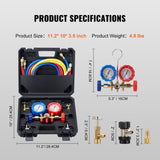 VEVOR AC Gauge Set - 3 Way AC Manifold Gauge Set for R134A R22 R12 R502 Refrigerant, Freon Gauges V952-STLLMBZZLJ4EHROEOV0