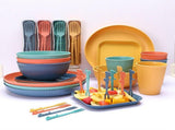 Four-person Set Blue Eco-Friendly Wheat Straw Dinnerware Set, Plate, Bowl, Cup & Utensil Set V888-ELOSUNG17617