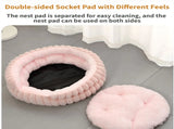 Grey Plush Round Pet Bed with Gap Entry & Removable Cushion S Size - Thickened Warm Anti Slip Cats V888-ELOSUNG52281