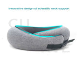 Dark Gray Buckle Tape Memory Foam U-Shaped Neck Pillow - Snail Travel Cushion for Airplane, Office V888-ELOSUNG13354