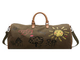 Green-coffee Large Capacity Graffiti Travel Duffel Bag - Canvas Weekender with Wet/Dry Pocket & Shoe V888-ELOSUNG33970