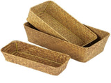 3PCS Woven Desktop Storage Baskets Set, Handwoven Seagrass Baskets Rectangular Organizer Bin, V1369-AZ3-W-08833