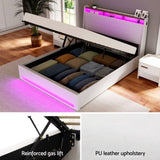 Artiss Bed Frame Gas Lift LED Beds Base Platform White PVC Leather Storage Headboard - Double BFRAME-G-SUNSET-D-WH-ABC