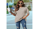 V Neck Short Sleeve Basic Tees Coffee S V1369-AZ3-W-12939