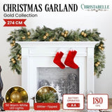 Christabelle 2.7m Christmas Garland with Gold Baubles and LED Lights Mantle Decoration Ornament 112_SENG274