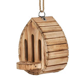 Wooden Hanging Bird Feeder,7.48in Natural Wood Open Tray Design,Easy Fill Outdoor Garden Dispenser V1369-AZ3-W-14795