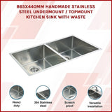 865x440mm Handmade Stainless Steel Undermount / Topmount Kitchen Sink with Waste V63-819493