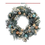 Jingle Jollys 60cm Christmas Wreath with LED Lights Snowy Garland Xmas Decor XM-TR-WRE-2FT-FROST-LED