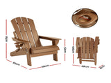 Gardeon Outdoor Chairs Folding Adirondack Beach Chair HDPE Sun Lounge Patio Furniture Garden Brown FF-BEACH-HEFD-BR