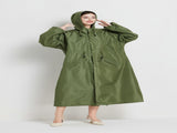 Size M Green Women's Chic Lightweight Waterproof Raincoat - Long Hooded Packable Rain Jacket with V888-ELOSUNG32630