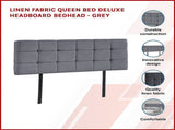 Linen Fabric Queen Bed Deluxe Headboard Bedhead - Grey V63-821433