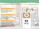 12 Pack 23743 VF3502 Vacuum Bags Compatible with Ridgid 12 to 16 Gallon Wet Dry Vacuums, High V1258-DP02-WO-1078
