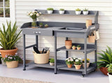 Gardeon Outdoor Potting Bench Table Storage Cabinet Potters Garden Workstation Grey OSC-CABI-WOOD-WHEEL-GE