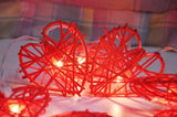 50 Red 3D Hollowed Rattan Heart-Shaped 5M LONG String Fairy Lights, Battery Indoor & Outdoor V382-REDHRTRATTBATT50