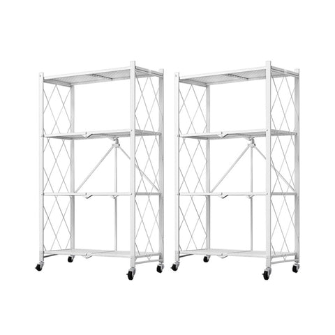 SOGA 2X 4 Tier Steel White Foldable Kitchen Cart Multi-Functional Shelves Portable Storage Organizer KITCHENXY002WHTX2