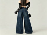 Vintage Blue Size M Retro High Waist Straight Denim Jeans Halloween Daily Versatile Gift V1221-XM-LB6536-GM172