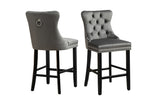 French Provincial Dark Grey Bar Stools with Footrest - Set of 2 V292-BS-FRENCH-DGREYSEAT-BLACK-SO2