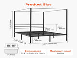 Full Size Canopy Bed Frame, Metal Canopy Bed with Four Posters Design, Heavy Duty Steel Slats V952-HGCJSFGFULLHSXSHO001V0