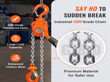 Manual Lever Chain Hoist, 1/2 Ton 1100 lbs Capacity 10 FT Come Along, G80 Galvanized Carbon Steel V952-MNSBHL12T10FTJ83GV0