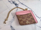 2 Pack Women's Mini Zip Card Holder & Coin Purse with Keychain - Signature Brown with Pink Trim & V888-ELOSUNG41462