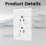 Decorator Receptacle Outlet with Wall Plate, Non-Tamper-Resistant Electrical Outlet, 15 amp Outlet, V1258-DP02-WO-765
