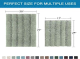 Sage Bathroom Rugs, Bath Mat Set of 2 Extra Thick Chenille Striped Pattern Shaggy Rugs for Room, Non V1259-DP01-A-4428