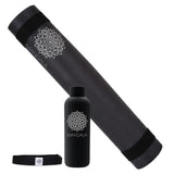 Mandala Yoga Mat Premium Bundle, Includes Yoga Mat 188cm H x 61cm W, Yoga Strap & Steel Hydration V398-MA-494BLK