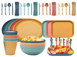 Four-person Set Multicolor Eco-Friendly Wheat Straw Dinnerware Set, Plate, Bowl, Cup & Utensil Set V888-ELOSUNG17614