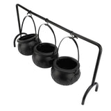Witch Cauldron Set 3 Candy Serving Bowls Plastic Witch Cauldron On Rack Party Decoration V1294-YM0901-3118240197211