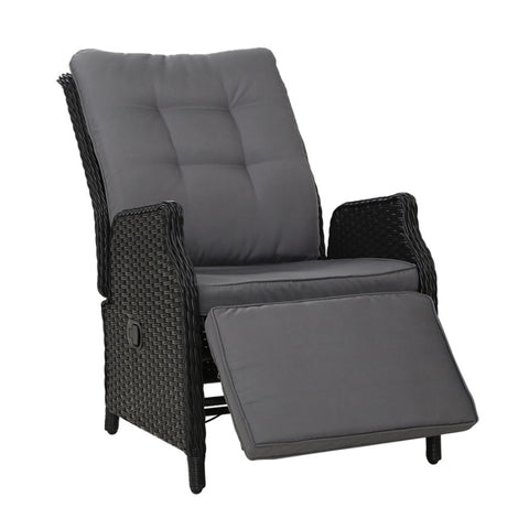 Gardeon Recliner Chairs Sun lounge Wicker Lounger Outdoor Furniture Patio Adjustable Black ODF-RCL-RW-FT-BK