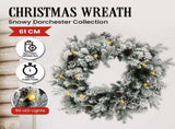 Christabelle 61cm Snowy Christmas Wreath with LED Lights Dorchester Pine Cones Front Door Decor 112_NATSD61