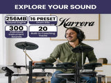 Karrera 18S Electronic Drum Kit Mesh Pads 8in Snare Bluetooth Sounds USB/MIDI Output Kick Pedal ELE-DRM-18S