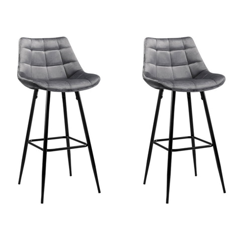 Artiss 2x Bar Stools Velvet Chairs Grey BA-K-0222-GYX2