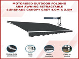 Motorised Outdoor Folding Arm Awning Retractable Sunshade Canopy Grey 4.0m x 2.5m V63-842851