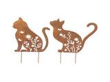 Set 2 Rust Sitting Cat Garden Stakes 37x46cm V637-71474CAT