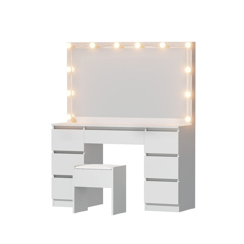 Artiss Dressing Table Vanity Desk Set Stool 12 Led Bulbs White FURNI-N-DRESS02-LED-WH-AB