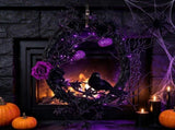Halloween Rattan Front Door Wreath, 45 x 35 cm with LED Lights, Roses and Flowers, Reusable Hanging V1366-AZ2-W-16042