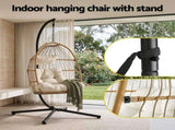 Gardeon Foldable Outdoor Swing Chair with Stand Cushion Rattan Patio Furniture HM-EGG-ROPE-XD-S-YE