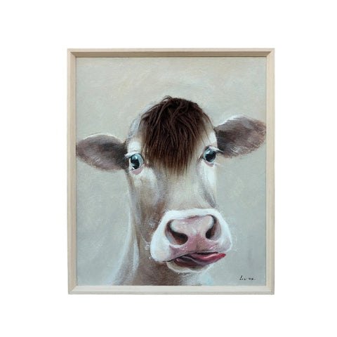 Cow w Attitude Artificial Hair Framed Canvas Wall Art 60cm V637-95204COW