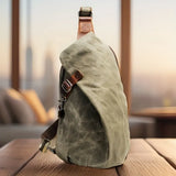 Vintage Waxed Canvas Crossbody Sling Bag with Crazy Horse Leather, Large Capacity Chest Pack, V1232-RBBB-002