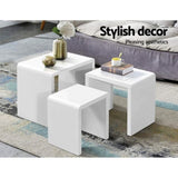 Artiss Nesting Coffee Table Set of 3 Glossy White FURNI-GLOSS-NEST3