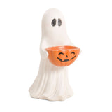 14 Inch Resin Halloween Ghost Figurine with Pumpkin Candy Bowl , Weatherproof Ghost Statue for V1366-AZ2-W-12143