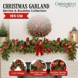 Christabelle 1.85m Christmas Garland with Red Berries Pine Cones Baubles Bows Tree Decoration O 112_GUE511