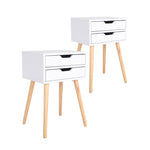 2X Bedside Table 2 Drawer Wood Leg Storage Cabinet Nightstand SUZY WHITE V274-FT-BEDT-2DD02-WH2