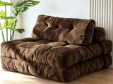 Convertible Folding Sofa Bed with Pumpkin Design, Corduroy Fabric, 3D Tufted Backrest, and V1341-ZY-4R2LKY7H-BROWN