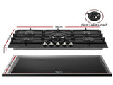 Devanti 90cm Gas Cooktop 5 Burner LPG NG Tempered Glass Hob Black CT-GAS-5B-L-BK