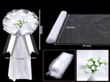 Large Wedding Pew Flower Bows Wedding Decorations with Rosebuds 47" Fabric Tulle Church Chair V1192-AZ-W-26658